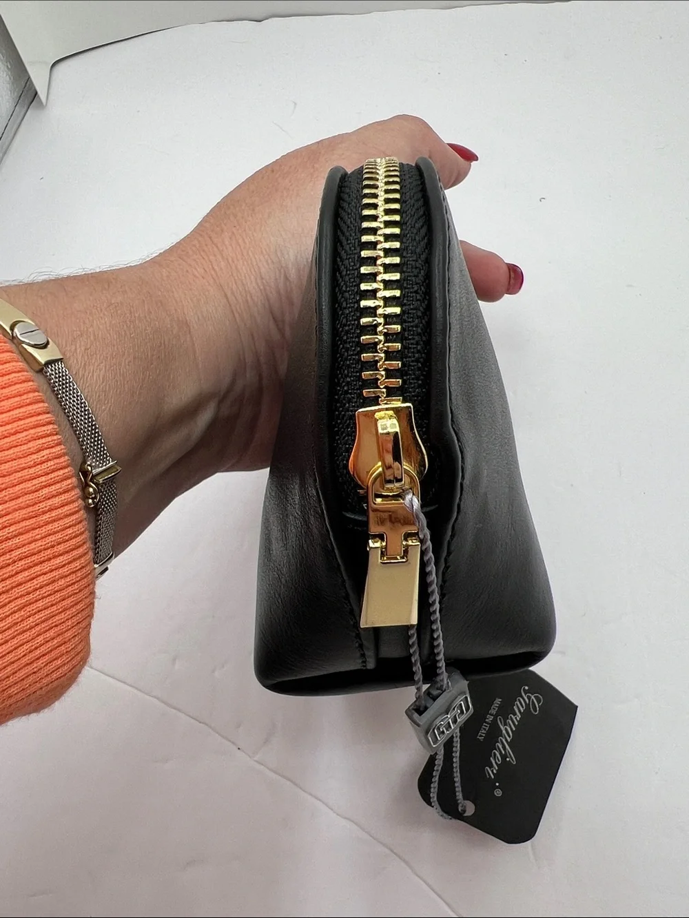 NWT ] Garuglieri Black Leather Cosmetic Case